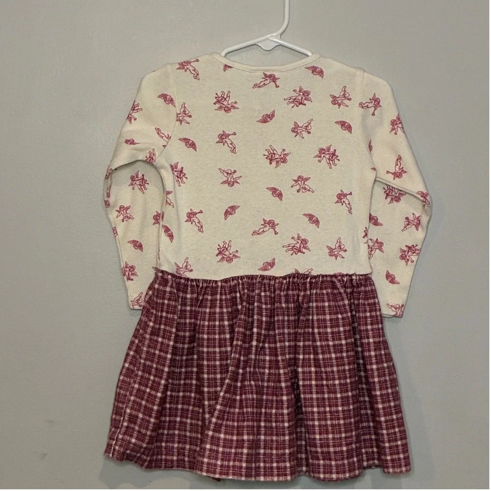 Vintage 90s Little Precious‎ Girls 4T Valentine Angel Dress Plaid USA Made Cupid